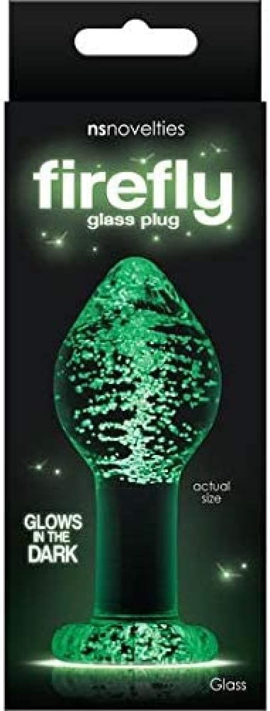 The packaging for the large bulb Firefly Glow in the Dark Glass Anal Plug.
