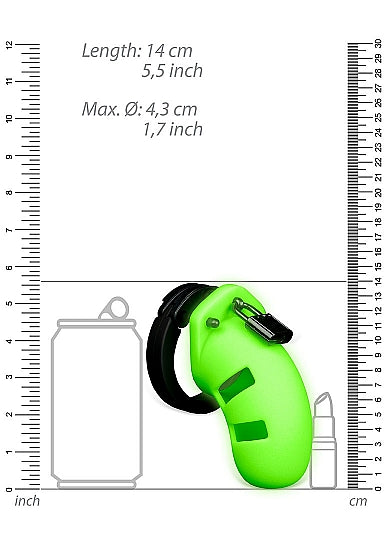 An illustration of the size of the Glow Model 20 Cock Cage.