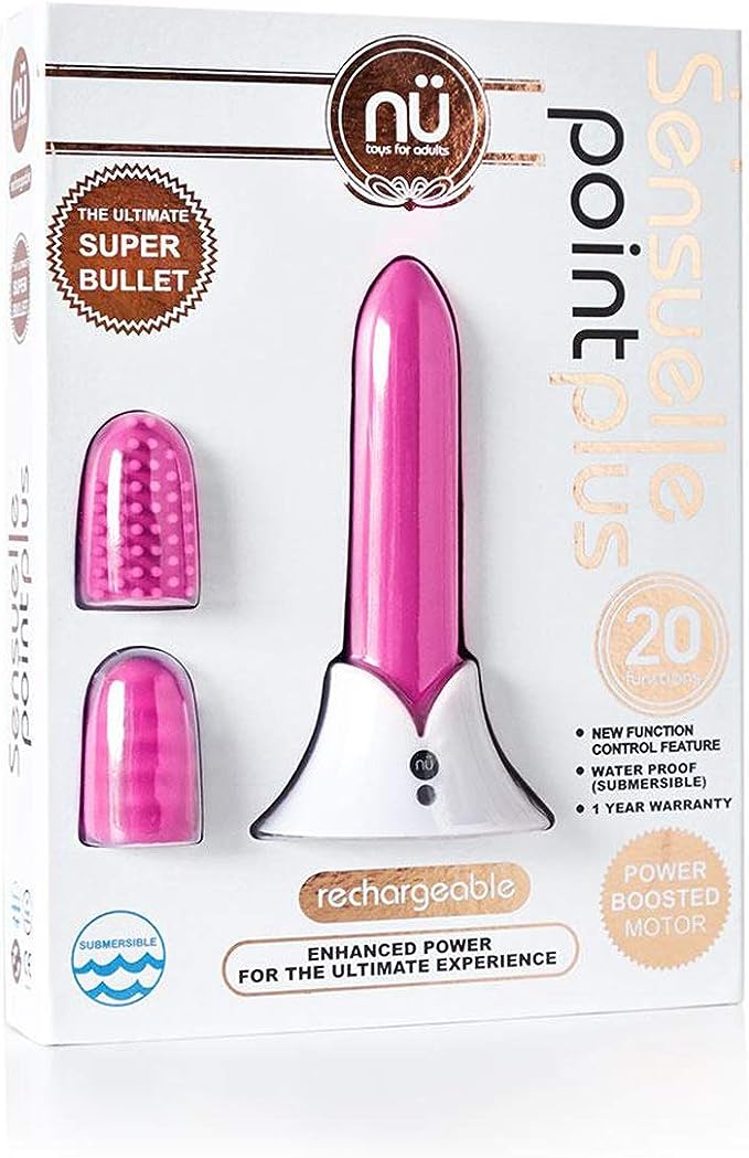 The pink Sensuelle Point Plus Vibrator in its packaging.