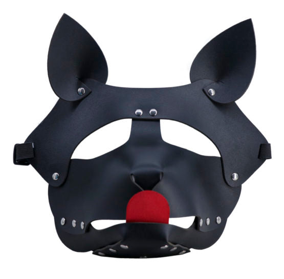 A leatherette Puppy Mask with red tongue.