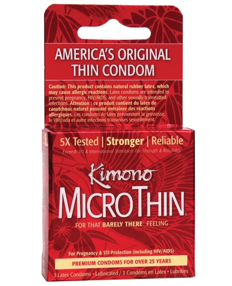 A box of 3 Kimono Micro Thin Condoms.