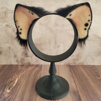 Deluxe Vegan Animal Ear Headband with black fur on stand