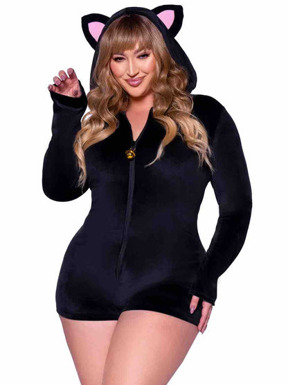 The plus size Comfy Cat Onesie, on a model, front view.
