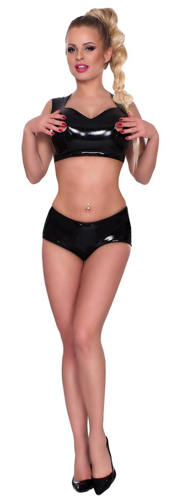 A model wearing the Datex Hotpants with a matching top, front view.