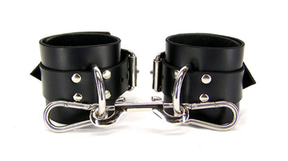 Black Neoprene Lined Bondage Cuffs attached by double ended hook.