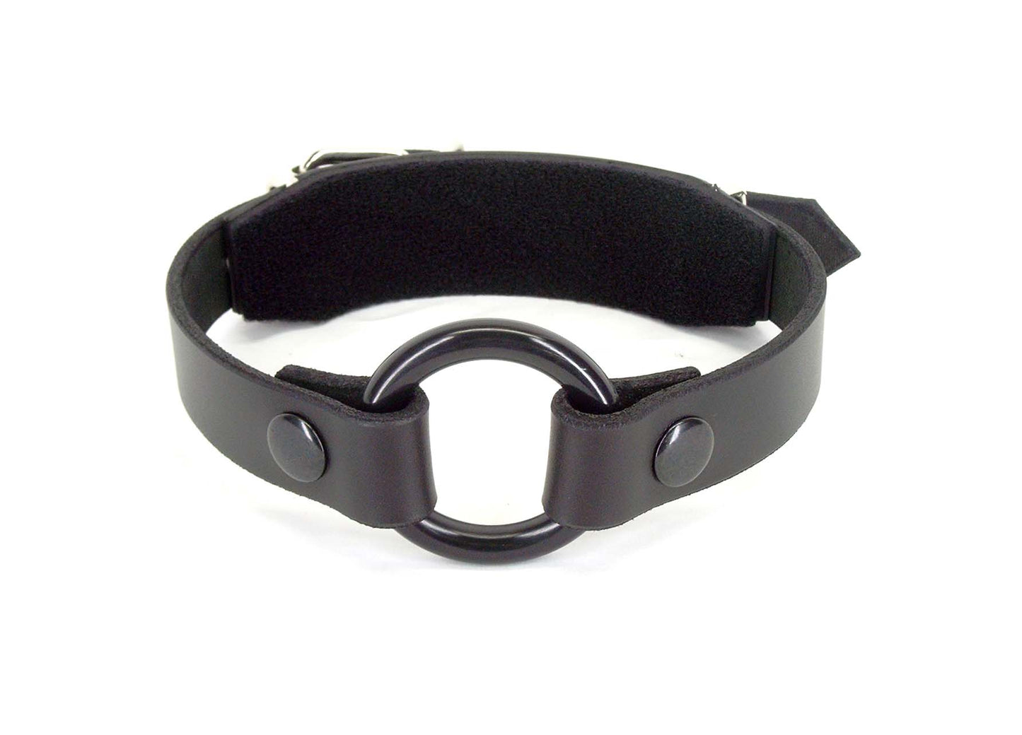 The comfort back O-ring gag with black dental safe O-ring against white background.