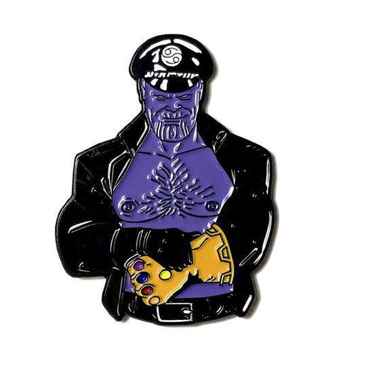 Leather Daddy Thanos Geeky and Kinky Comic Book Pin.