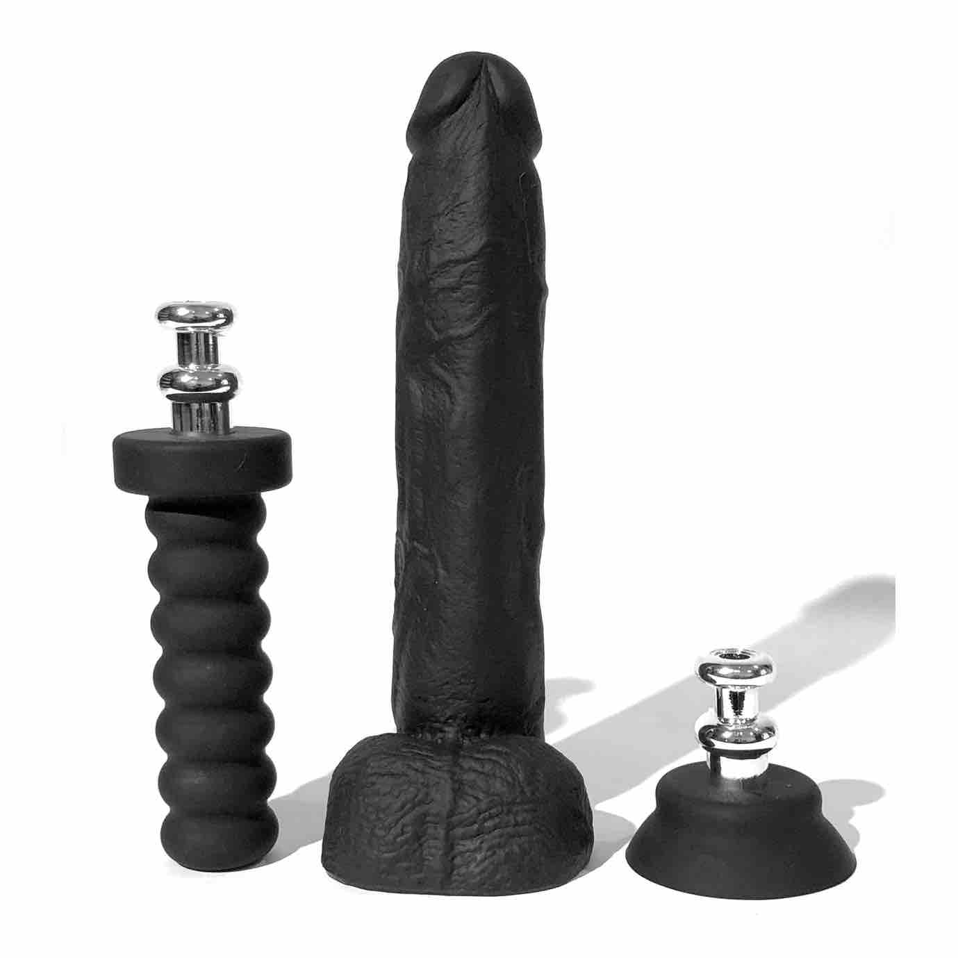The 10 inch Boneyard Silicone Cock Set with separate handle and suction cup.