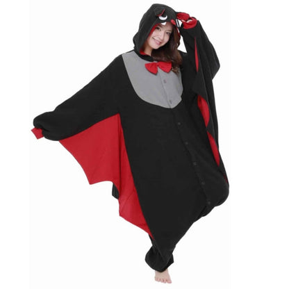 Model wearing bat Kigurumi with right arm extended and left hand on head holding bat ear.