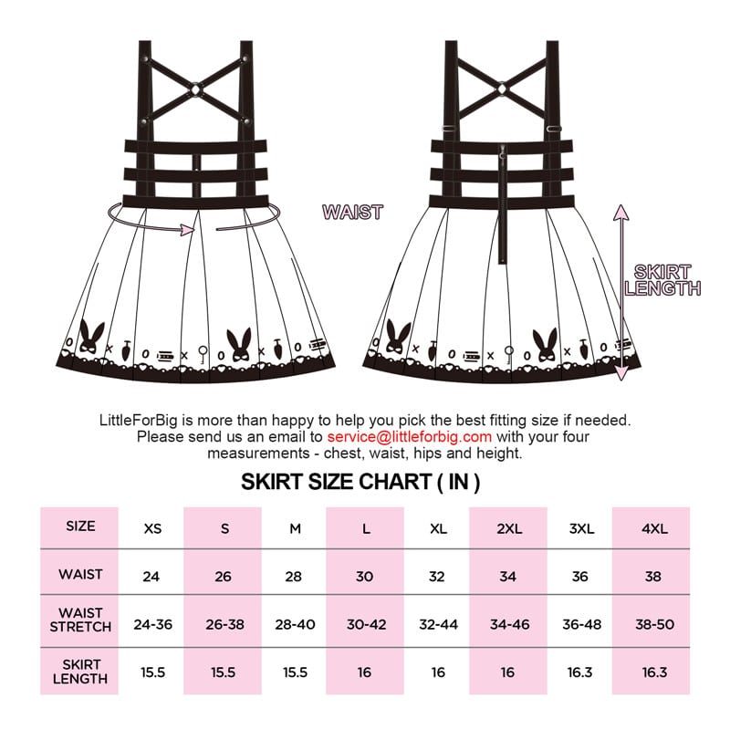 Size Chart for the Bondage Bunny Overall Skirt 