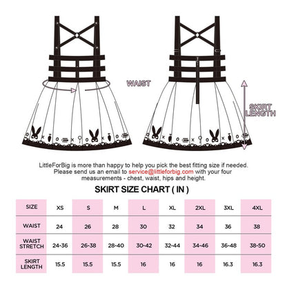 Size Chart for the Bondage Bunny Overall Skirt 