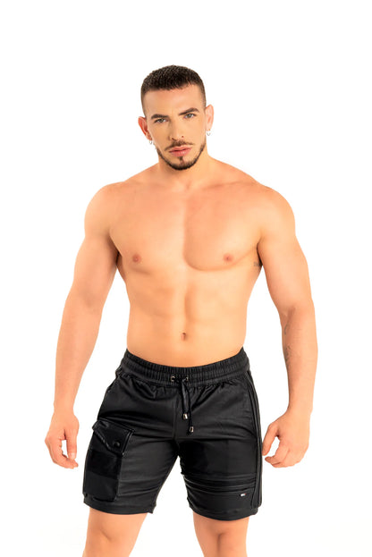 Dale Mas Faux Leather Phone Pocket Shorts