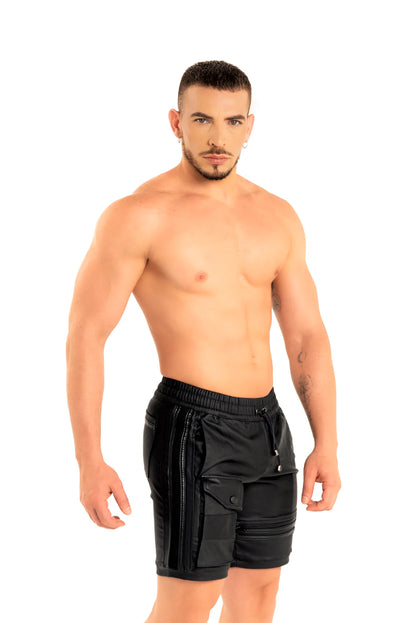 Dale Mas Faux Leather Phone Pocket Shorts