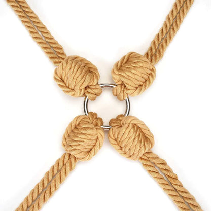 The center O-ring connecting the hogtie ropes on the Bound 2 You II Shibari Rope Hogtie Set.