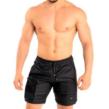 Dale Mas Faux Leather Phone Pocket Shorts
