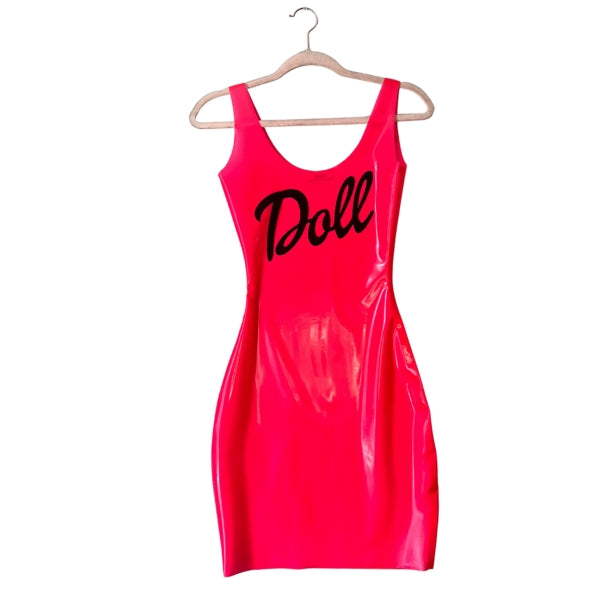 Translucent Pink latex label mini tank dress