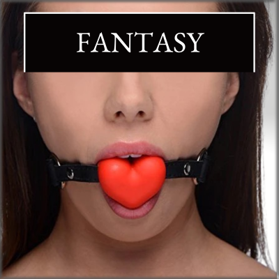 Fantasy, model wearing heart gag