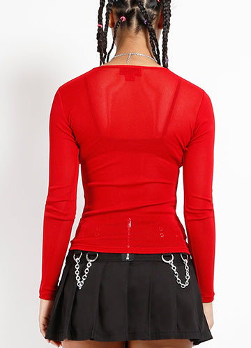 LADIES LONG SLEEVE FISHNET RED