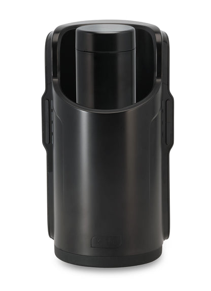 The front of the Kiiroo Keon Rechargeable Interactive Masturbator with stroker attached.