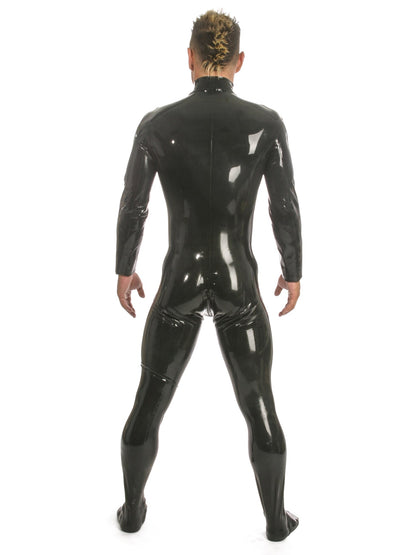 Black Front Zip Latex Catsuit With Feet