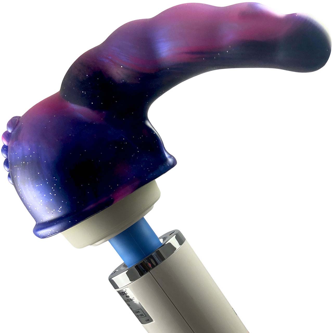 The Galaxy Gee Whizzard Magic Wand Vibrator Attachment on the head of a magic wand.