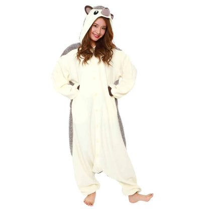 Model wearing hedgehog Kigurumi with hands on hips.