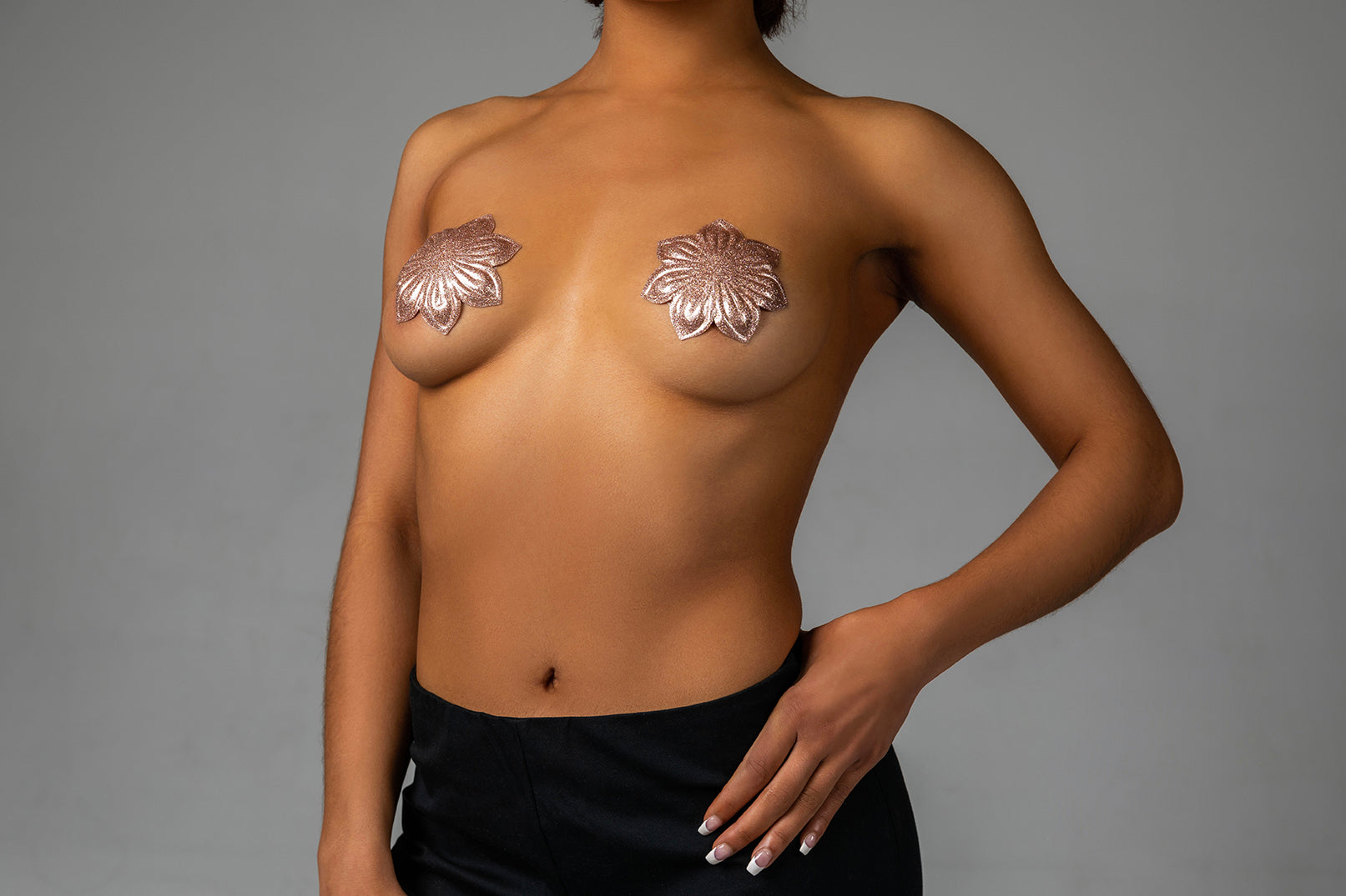 Blissidys Deluxe Reusable Hollywood Pasties  on body Rose Gold