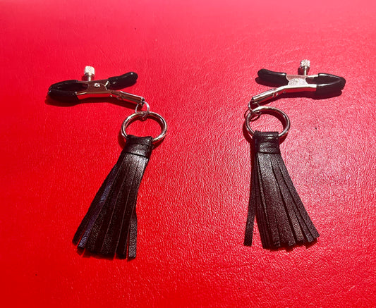 O-Ring Rubber tipped Nipple Clamps with black leather tassels