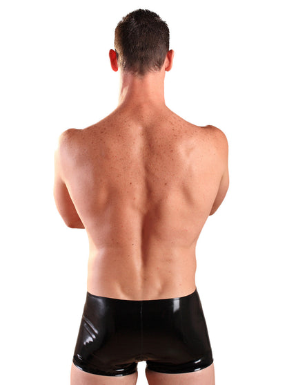 Black Keyhole Latex Boxers With Detachable Pouch