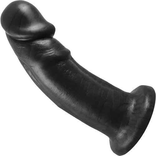 The black Large Realistic Bent Dildo, right side view.