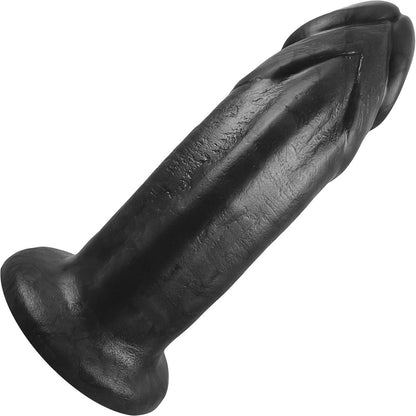The black Large Realistic Bent Dildo, back view.