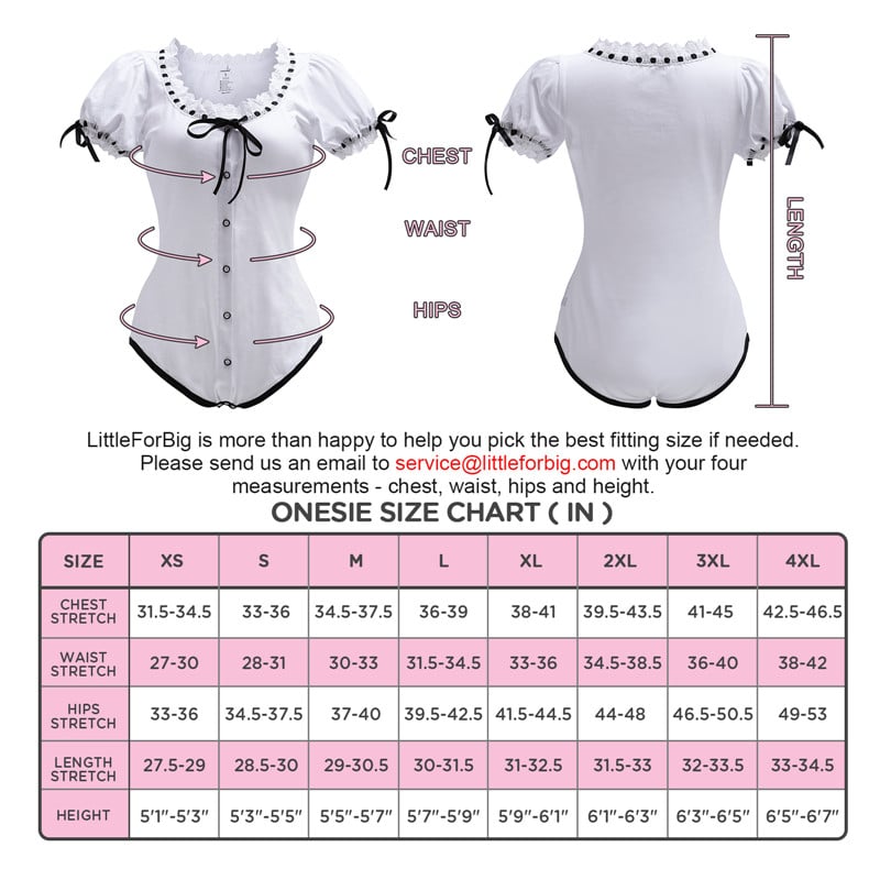 Lolita Onesie Bodysuit size chart