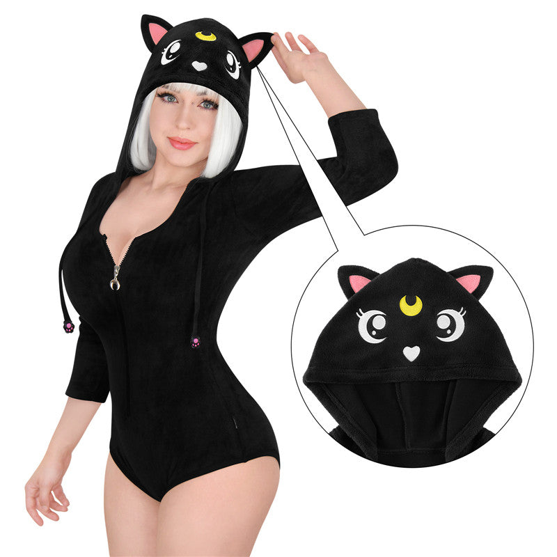 Little for Big Black Cat Luna Onesie Bodysuit