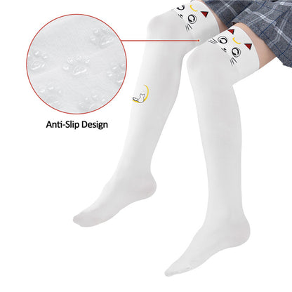 Little for Big Luna Moon Cat Print Thigh High Stockings