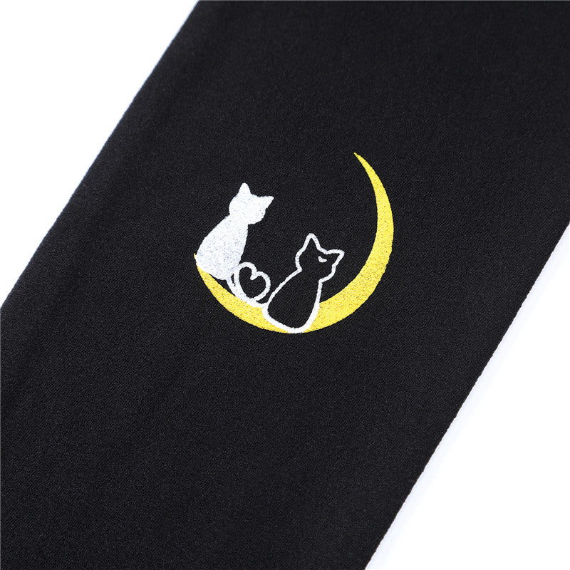 Little for Big Luna Moon Cat Print Thigh High Stockings