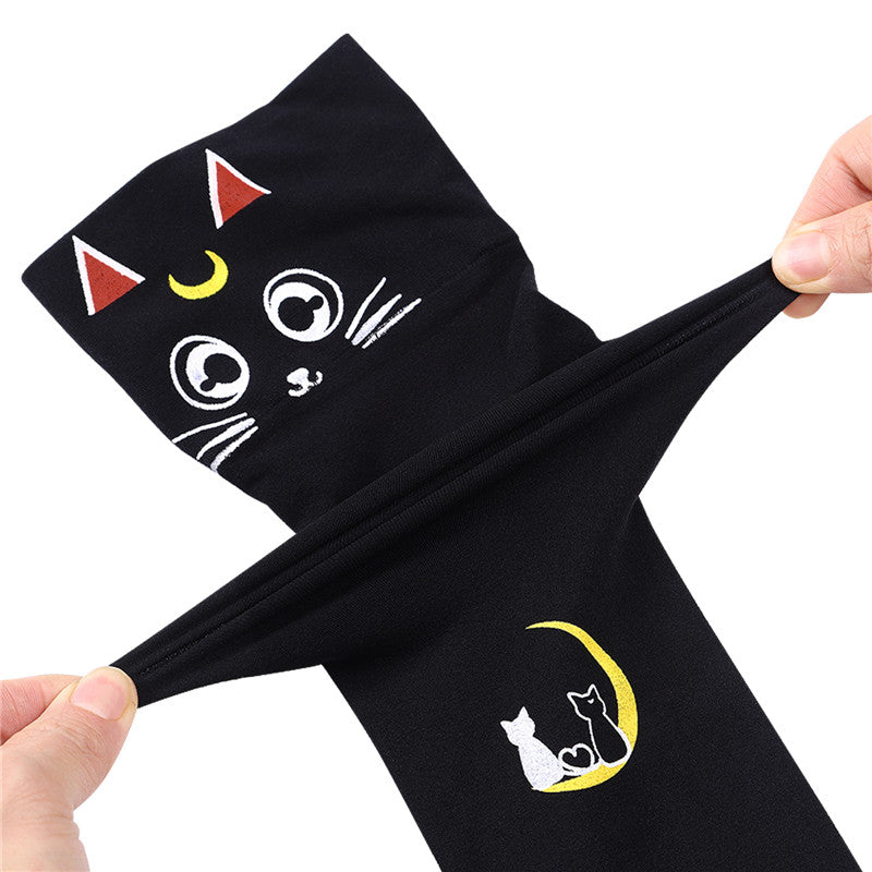Little for Big Luna Moon Cat Print Thigh High Stockings