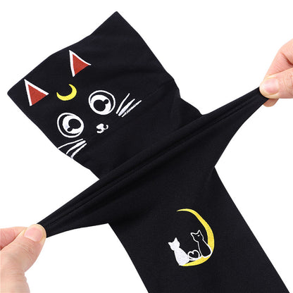 Little for Big Luna Moon Cat Print Thigh High Stockings