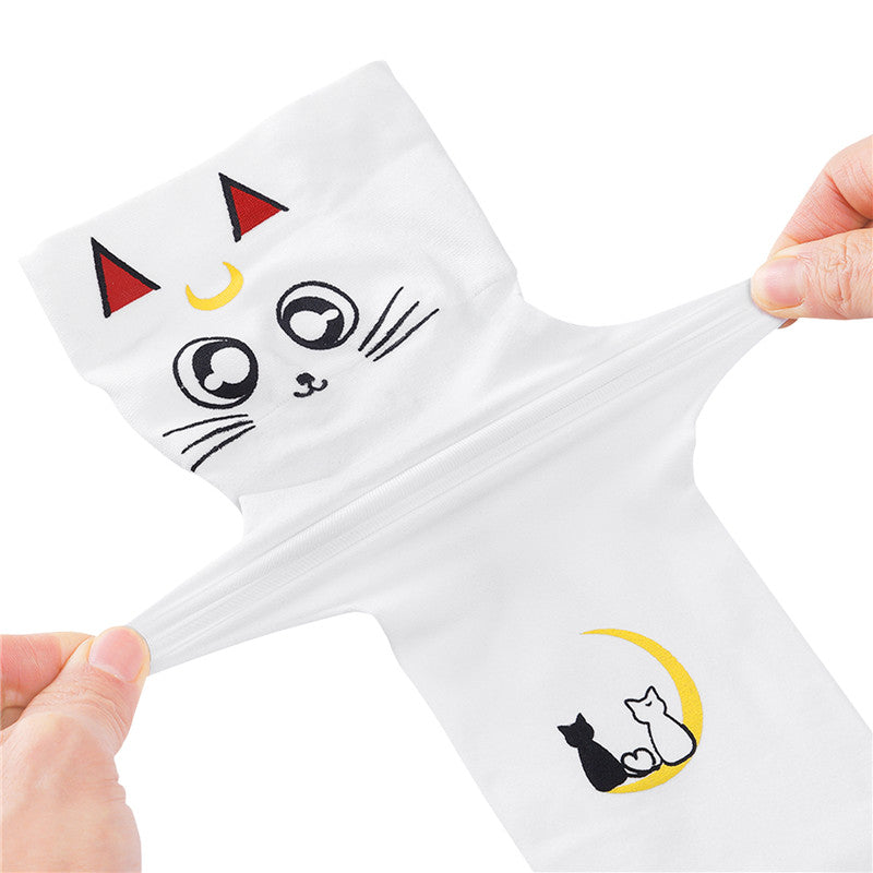Little for Big Luna Moon Cat Print Thigh High Stockings