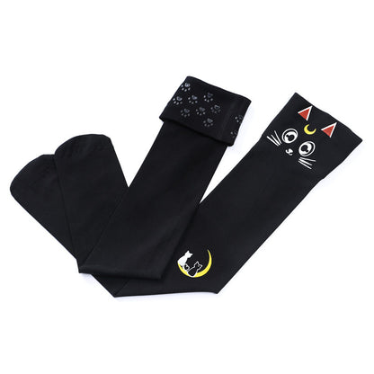 Little for Big Luna Moon Cat Print Thigh High Stockings