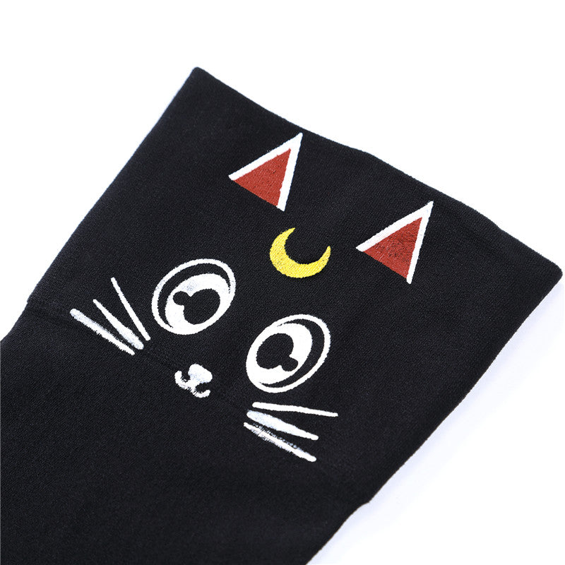 Little for Big Luna Moon Cat Print Thigh High Stockings