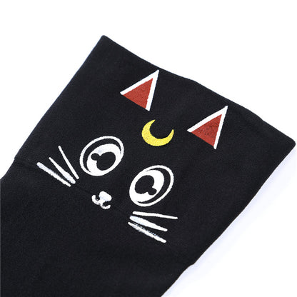 Little for Big Luna Moon Cat Print Thigh High Stockings