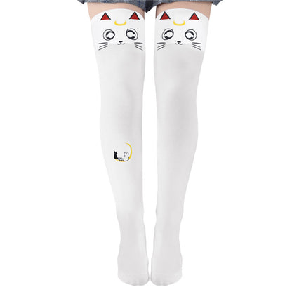 Little for Big Luna Moon Cat Print Thigh High Stockings