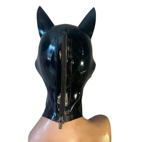 The Back Zipper of the Latex Doggy Hood.