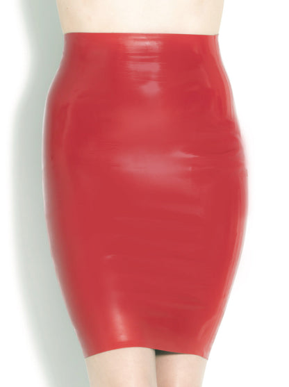Red Lipstick Latex Pencil Skirt