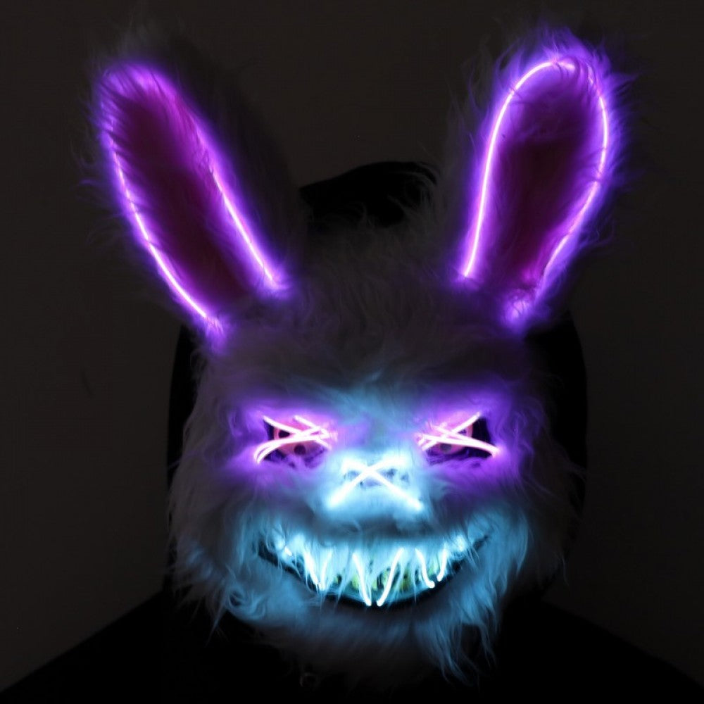 A purple  glowing Light Up Purge Bunny Mask.