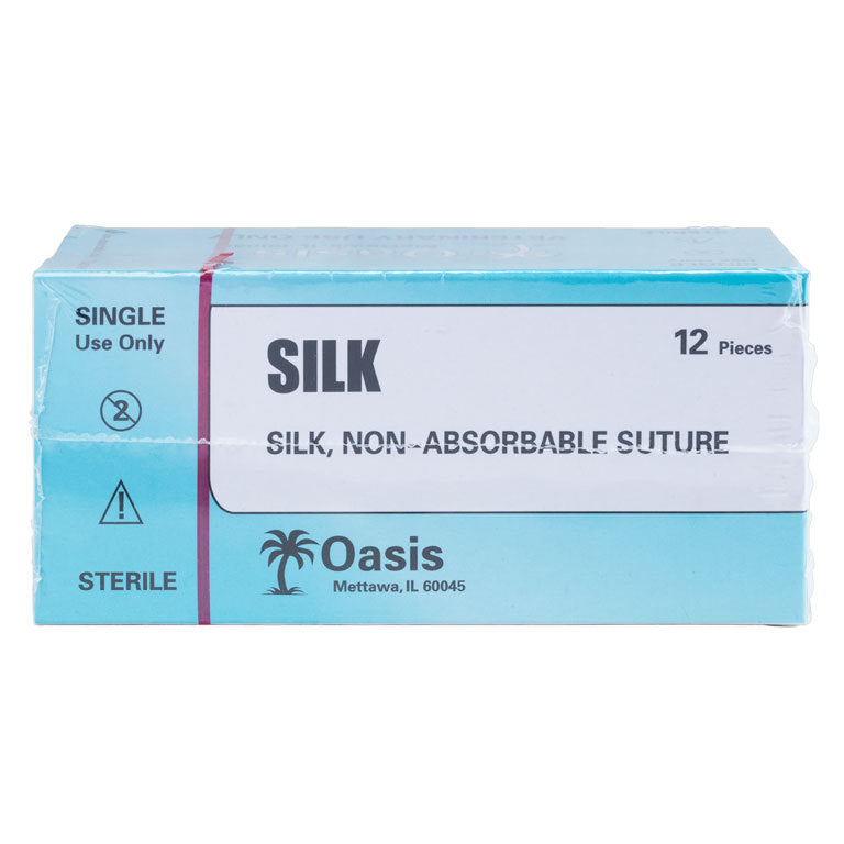 The front of a box of silk Oasis Silk Sutures