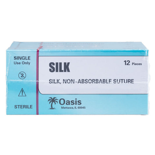 The front of a box of silk Oasis Silk Sutures