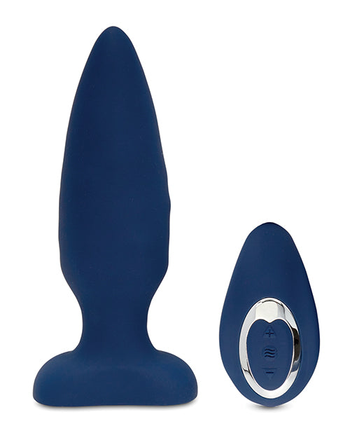 The navy blue Sensuelle Andii Roller Motion Vibrating Anal Plug.