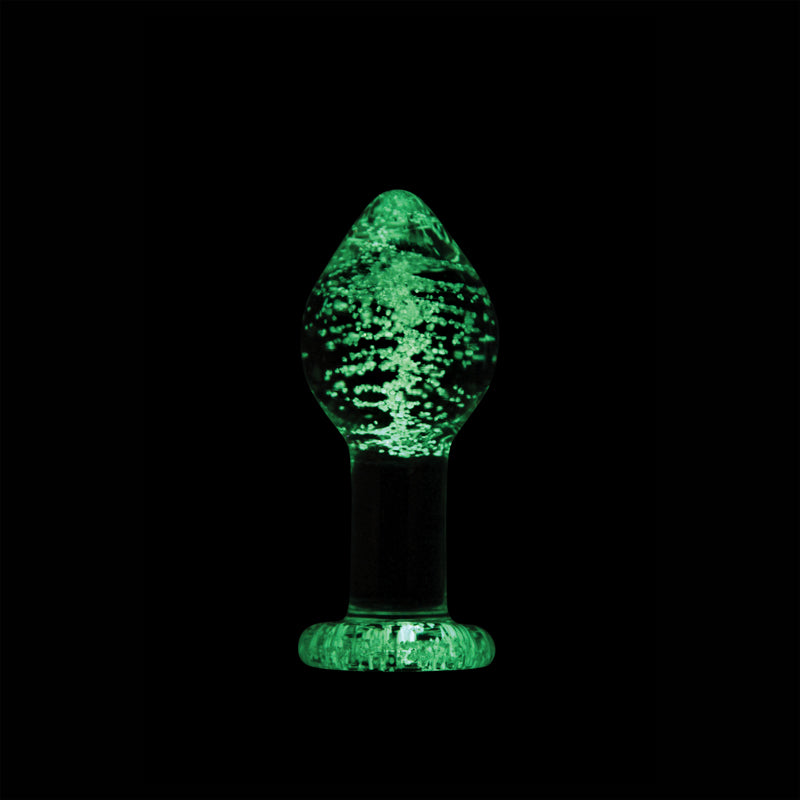 The large bulb Firefly Glow in the Dark Glass Anal Plug.