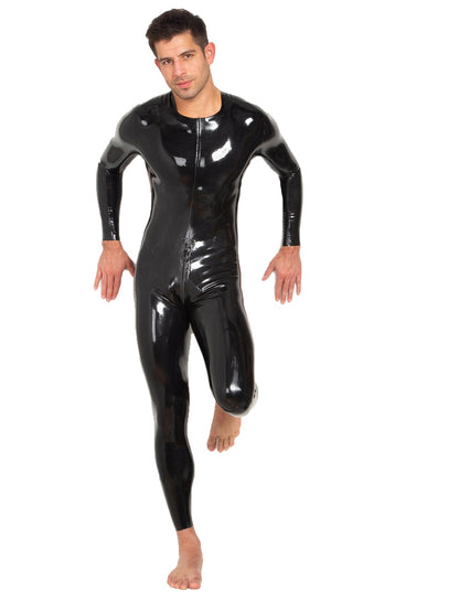 Black Neck Entry Latex Catsuit With Crotch Zip